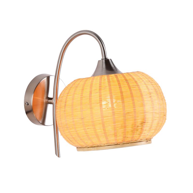 Iluminación de pared de calabaza beige asiático 1 cabezal de bambú luminoso con brazo con curvas de metal