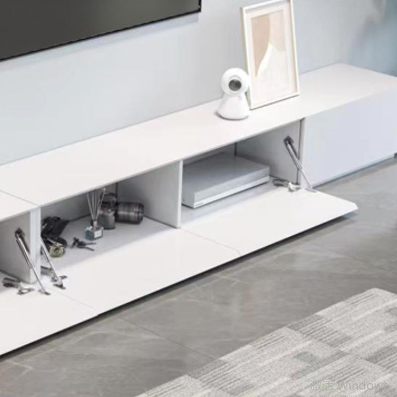 White Engineered Wood TV Console Contemporary Cable Management Media Console