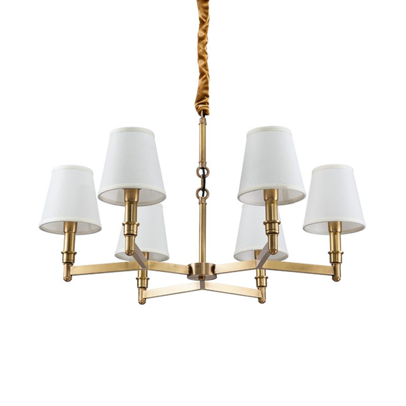 Metal Gold Chandelier Lighting Conical 6/8-Light Countryside Suspension Pendant with Fabric Shade for Living Room