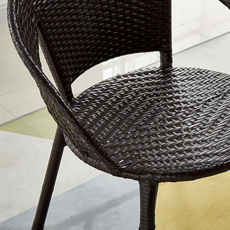 Glass Dining Table Set with Armless Rattan Chairs for Courtyard