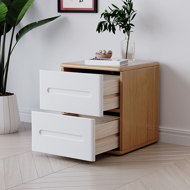 2 Drawers Contemporary Night Table Solid Wood Nightstand ,18.1" Tall