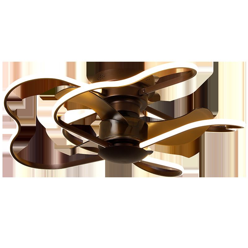 Metal Flower Semi Flush Ceiling Light Fixture Modern Remote Control 5-Blade LED Fan Lamp