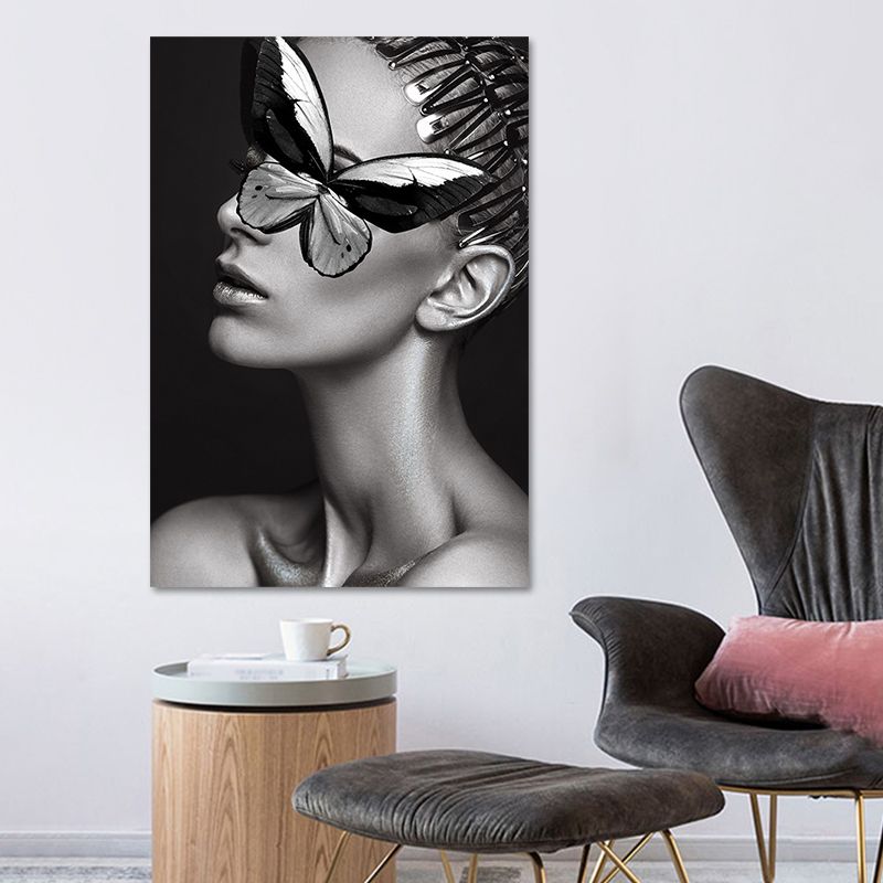 Glam Woman Figure Wall Art Dark Color Textured Surface Canvas Print for House Interior