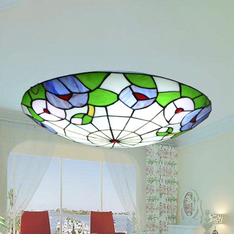 Ceiling Flush Mount Light Tiffany Morning Glory Stained Glass Flush Light in Green