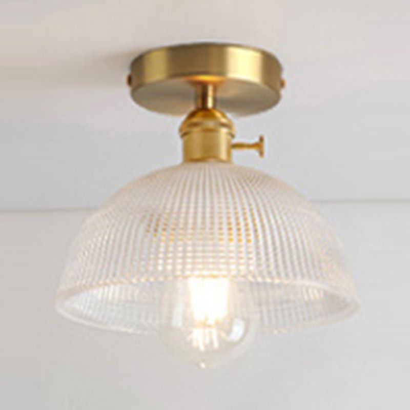 Colonial Style Aged Brass Flush Mount Opal Hand-blown Glass Ceiling Light Fixture