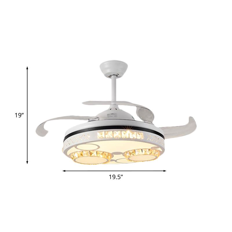 Drum Ceiling Fan Light Traditional 3 Blades 16" Width Crystal Pendant Fan Lighting in White