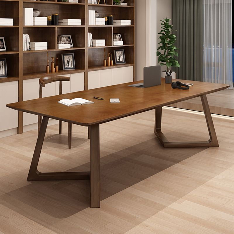 Contemporary Brown Writing Desk Solid Wood Office Desk with Legs