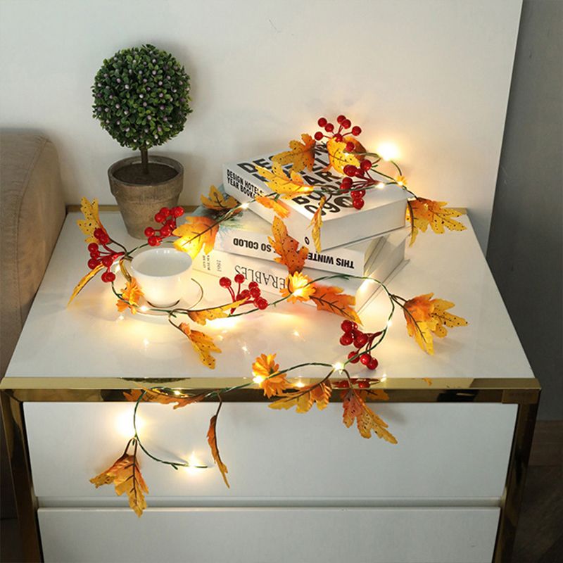 Maple Leaf Cherry Lamp String Decorative Plastic 20 Bulbs 2M Bedroom LED Christmas Light in Green/Gold/Red
