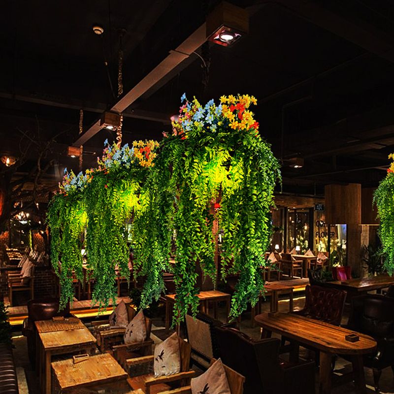 Industriële planten plafond hanglamp 1 kop ijzer hangende verlichtingsarmatuur in roze/groen voor restaurant