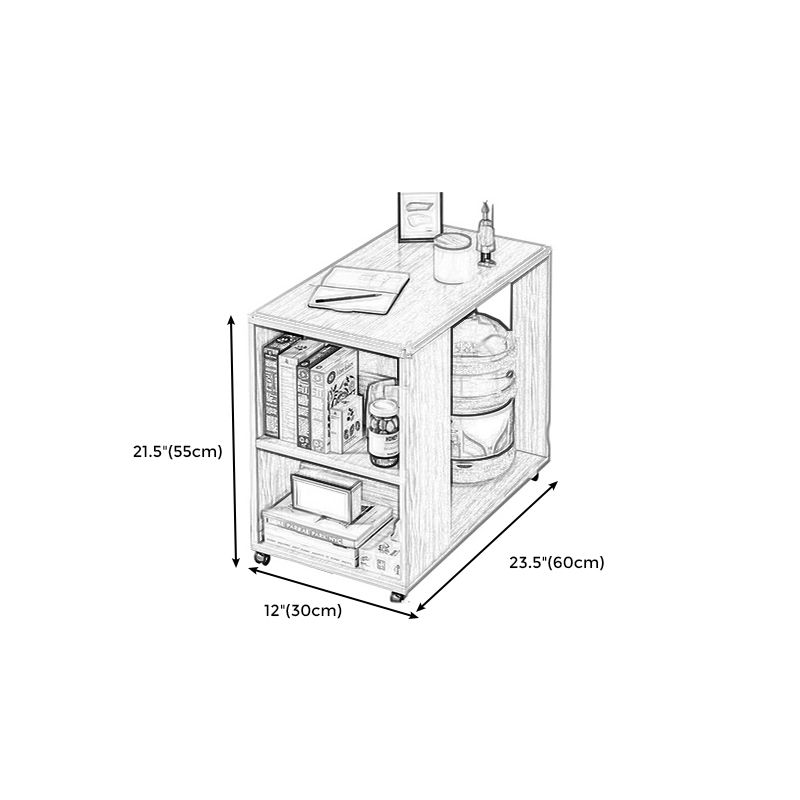 Rectangular Wood 4 Legs Side Table Two-Drawer End Table with Wheel