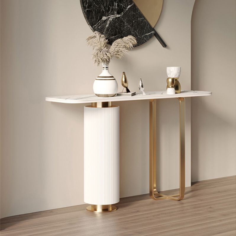 15 Inch Wide Glam Accent Table Stone Gold Console Accent Table