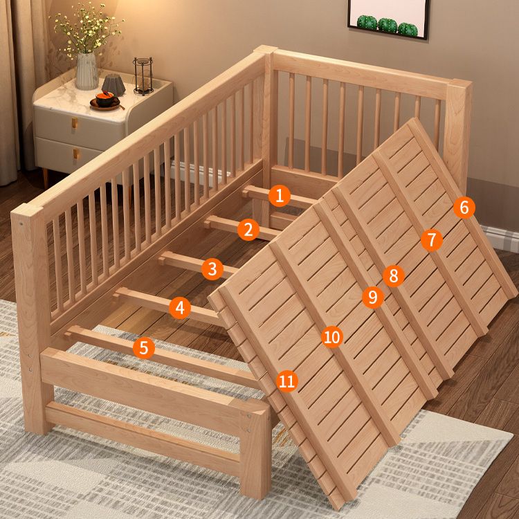 Scandinavian Solid Wood Baby Crib Toddler Guard Rails Included Nursery Bed