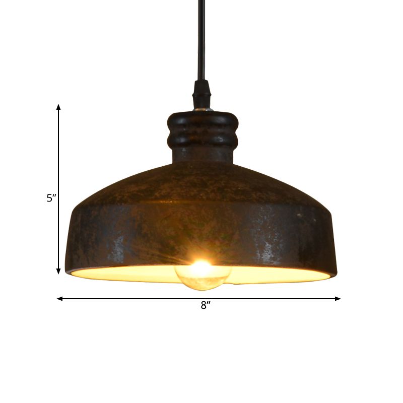 Factory Cylinder/Dome Pendant Lamp 1-Light Ceramic Hanging Light Kit in Black for Dining Room