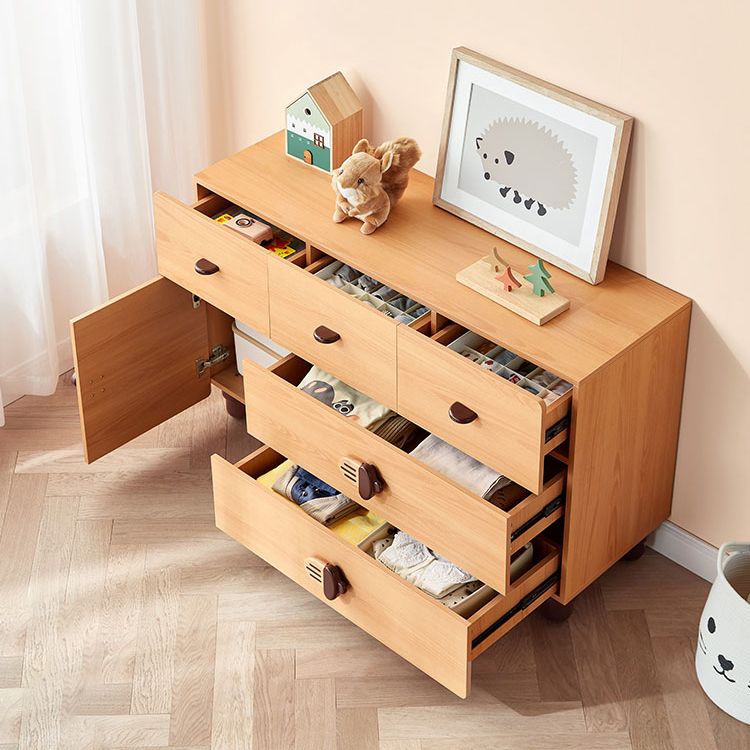 Solid Wood Kids Nightstand Natural Dresser (Horizontal) with 5 Drawers