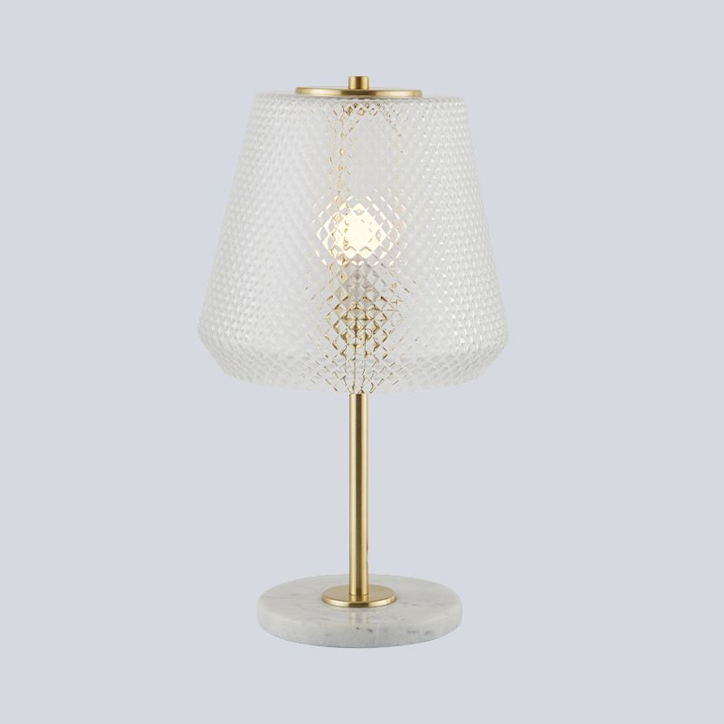 Lampada da tavolo moderna a 1 bulba Oro Accensione conica con tonalità in vetro prismatico, largo 5,5 "/12"