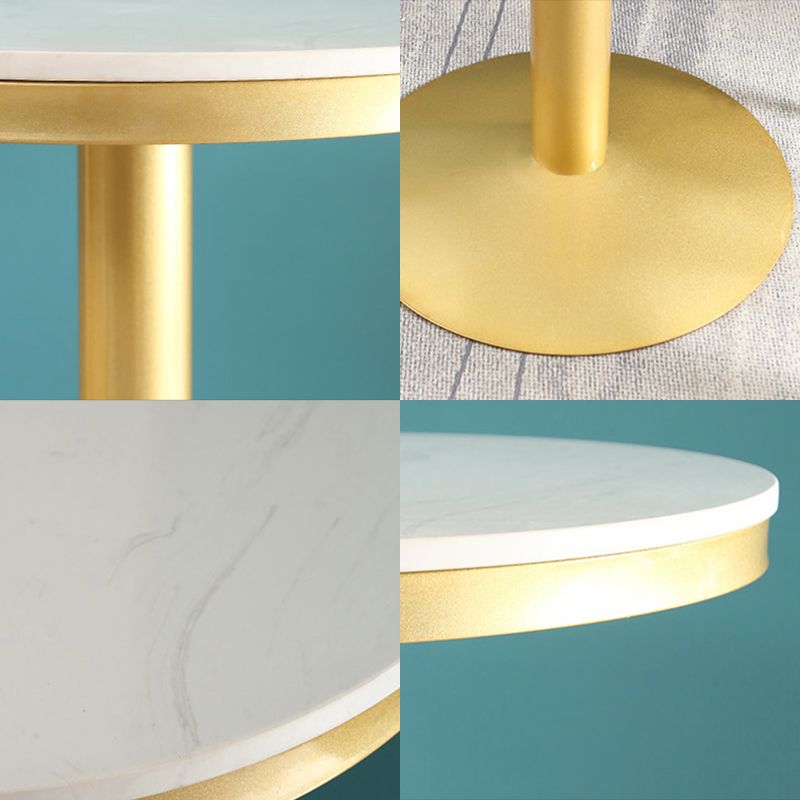 Glam Round Faux Marble Bistro Table Indoor Gold Iron Bar Dining Table with Single Pedestal