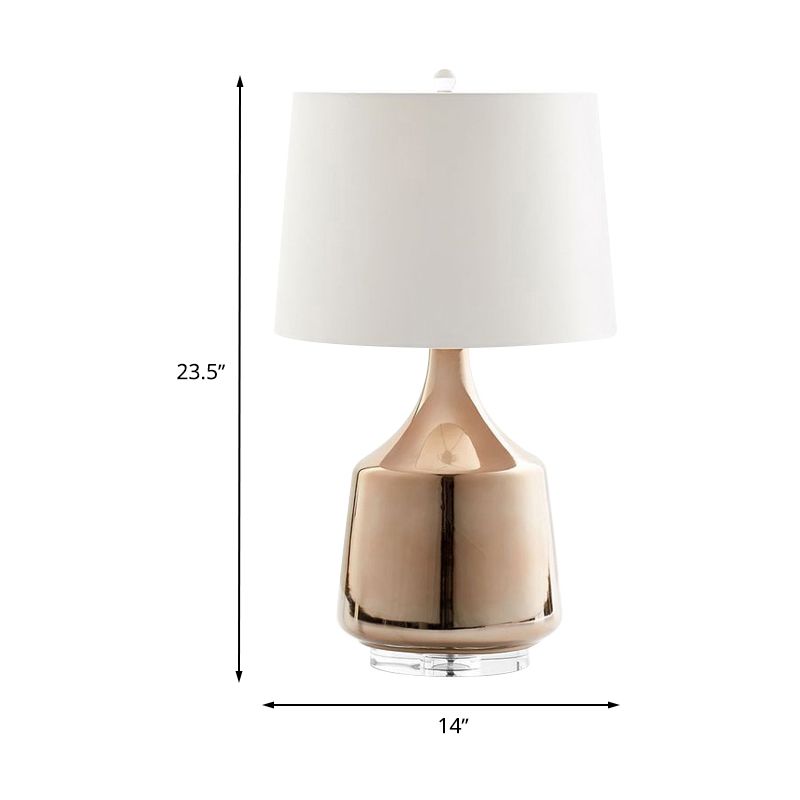 Modernism Urn Table Lighting Ceramics 1 Head Bedside Desk Lamp in Rose Gold with White Fabric Shade