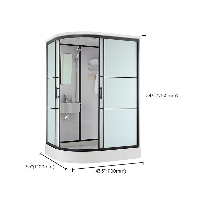 Black Framed Shower Stall with White Base Tempered Glass Shower Stall