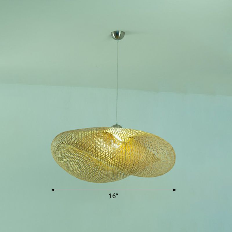 Beige Geometric Hanging Pendant Light Asia 1-Light Bamboo Suspension Lighting Fixture