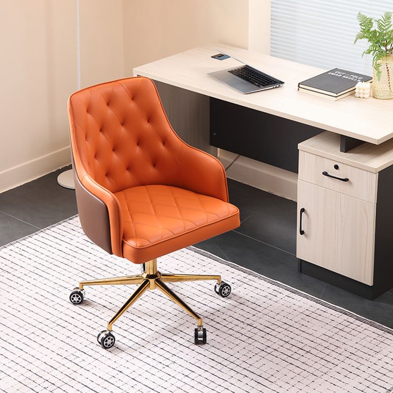 Tufted Upholstered Task Chair Modern Faux Leather Office Chair with Arms