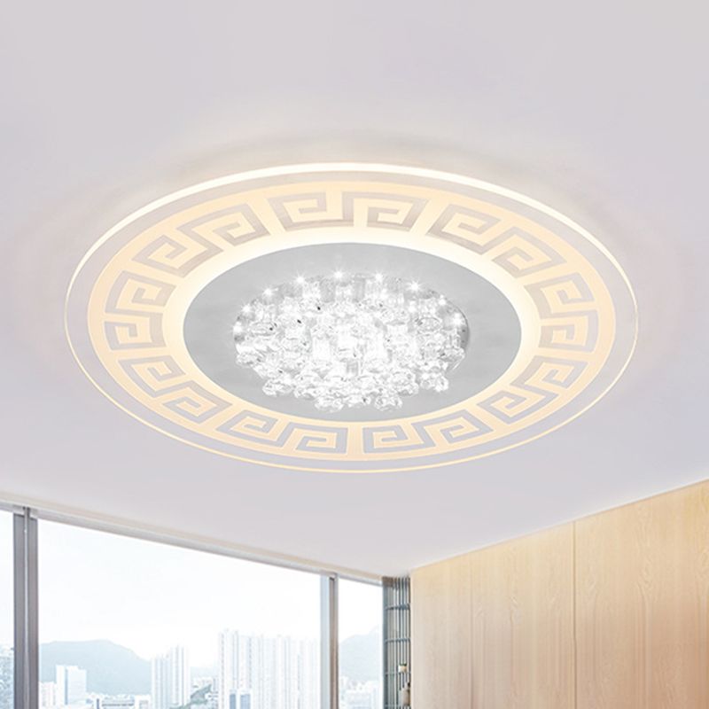 Extra-Thin Round Acrylic Flush Light Modern LED White Flush Mount Ceiling Light Fixture with Crystal Accents