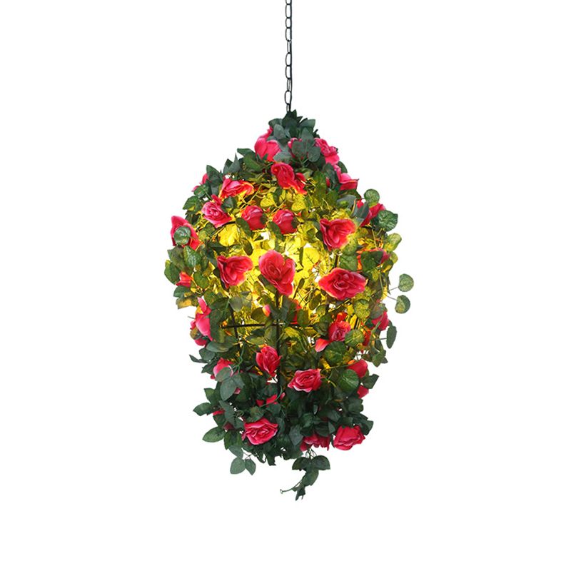 Cone Cage Restaurant plafond Light Loft Iron 1 Bulbe Red / Blue suspension suspendue avec décoration de fleurs