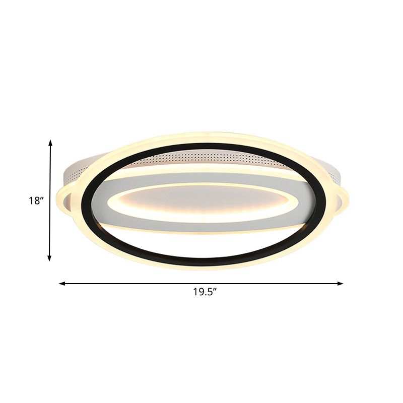 Simple Oval LED Ceiling Flush Mount 16.5"/19.5"/23.5" Wide Black and White Acrylic Bedroom Flush Ceiling Light in Warm/White/Natural Light