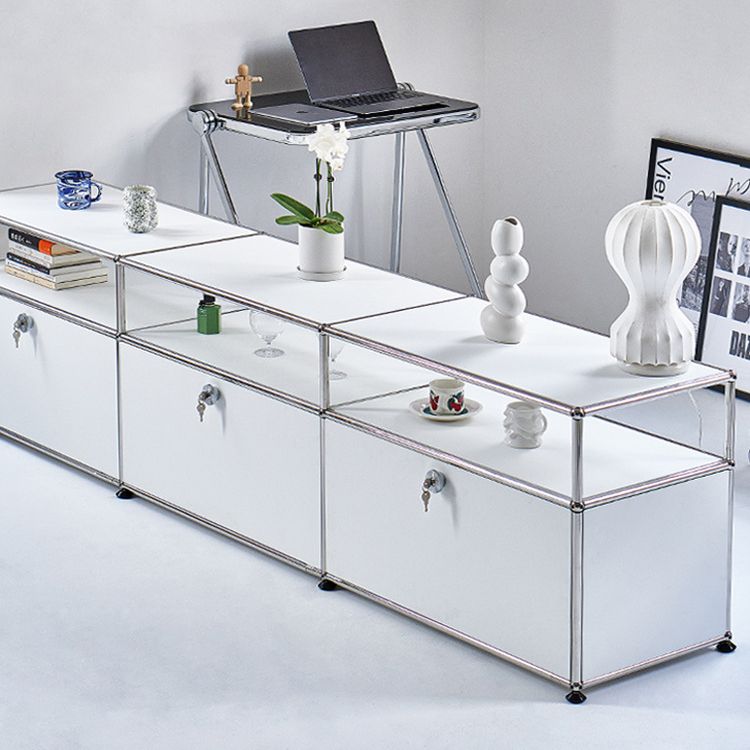 Contemporary Sideboard Stainless Steel Dining Sideboard with Locking Cabinet