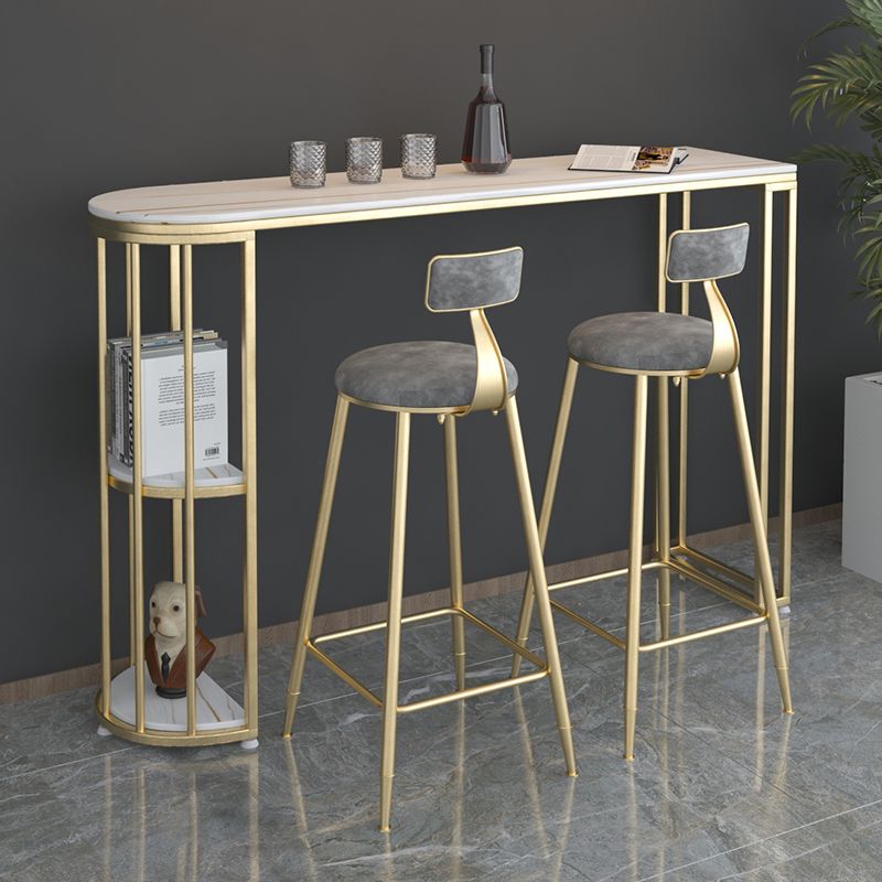 Gorgeous Bar Table Stone Top Gold Base Pub Table with Shelf for Living Room, Only Table