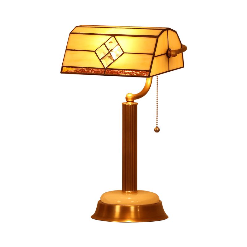 Half-Prism Pull Chain Table Lamp Single Yellow Glass Tiffany Nightstand Light with Swivel Arm