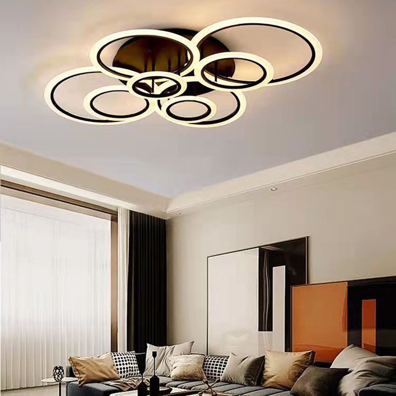 Modern Metal Flush Mount Circle Shape Ceiling Lamp with Acrylic Shade for Living Room