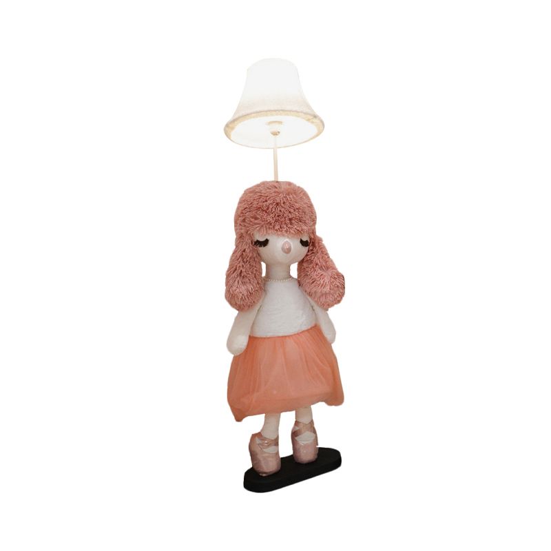 Luz de piso de tela de princesa de poodle para niños 1 lámpara de lectura de 1 bombilla en gris/rosa/marrón con tono blanco