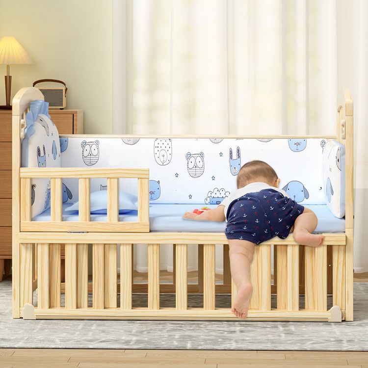 Solid Wood Baby Crib Modern Nursery Bed with Adjustable Height