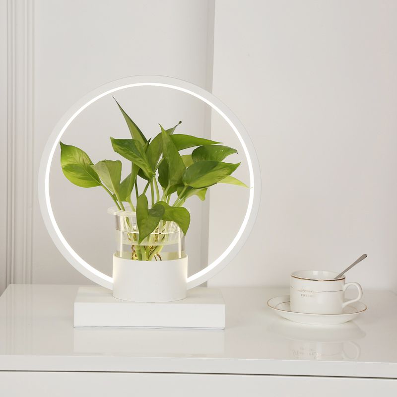 Aluminum Ring Shaped Night Lamp Decorative LED Table Light with Clear Glass Plant Cup