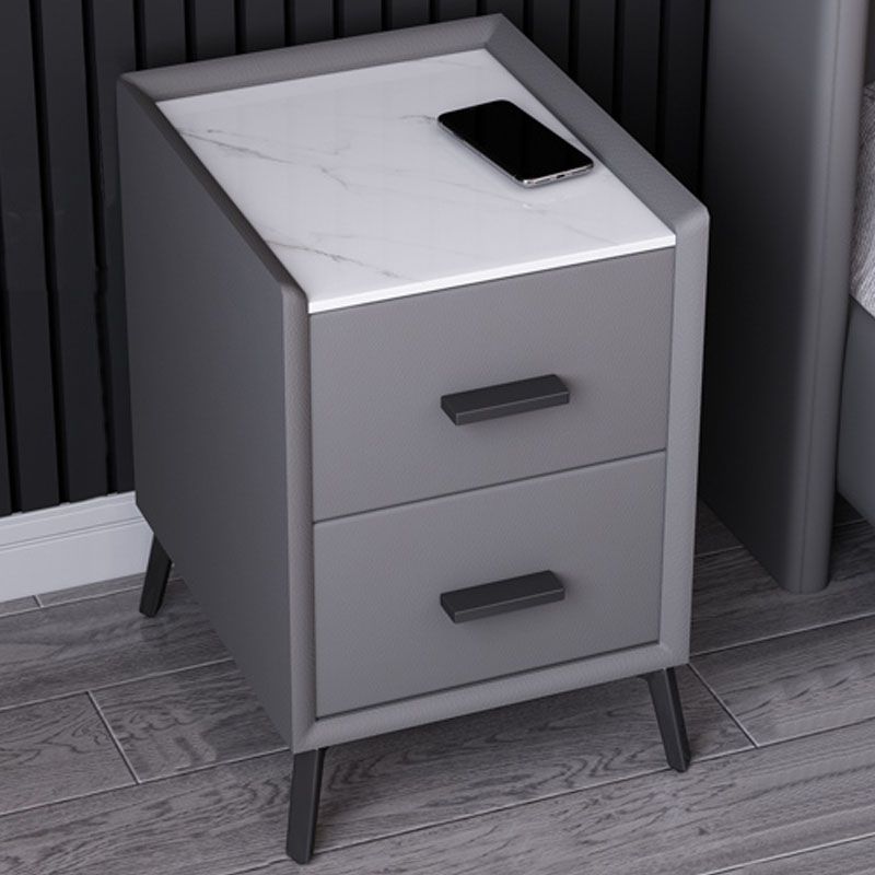 Modern Stone Top Night Table 3 - Drawer Nightstand with Black Legs