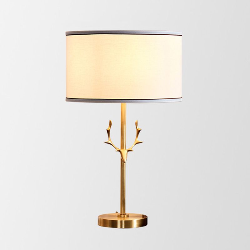 Fabric Barrel Shaded Table Lamp Modern Nightstand Lighting in Gold for Study Room