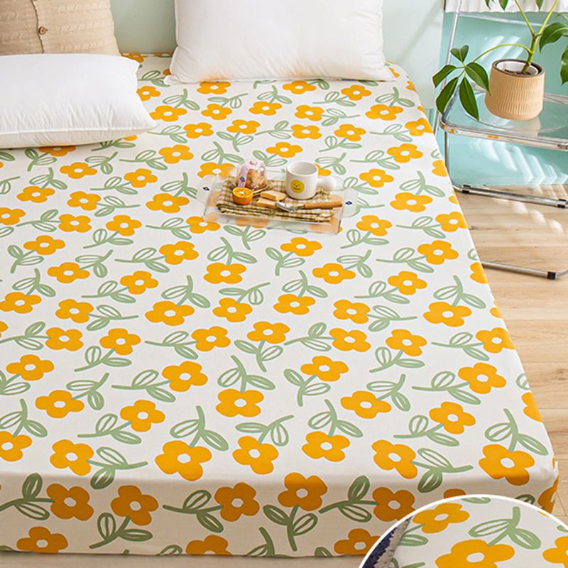 Cotton Fitted Sheet 1-Piece Flower Pattern Wrinkle Resistant Sheet Set