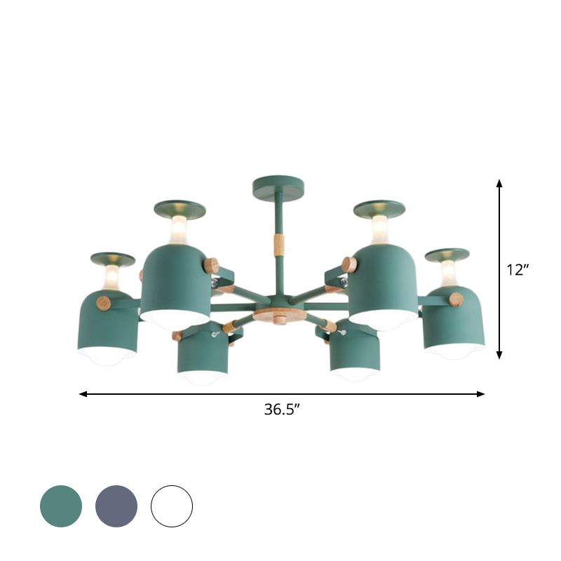 Green/Grey/White Goblet Shaped Chandelier Light Nordic Candy Colored Pendant Light for Kid Bedroom Kindergarten