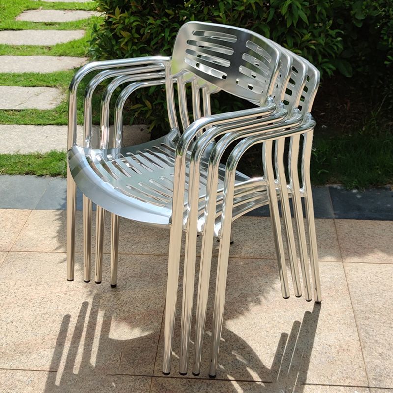 Modern Armchair Metal Stacking Outdoors Dining Chairs with Arm