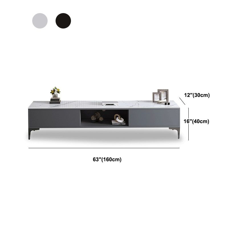 15.7" H Glam TV Cabinet Glass Top Media Console TV Stand with 2 Doors