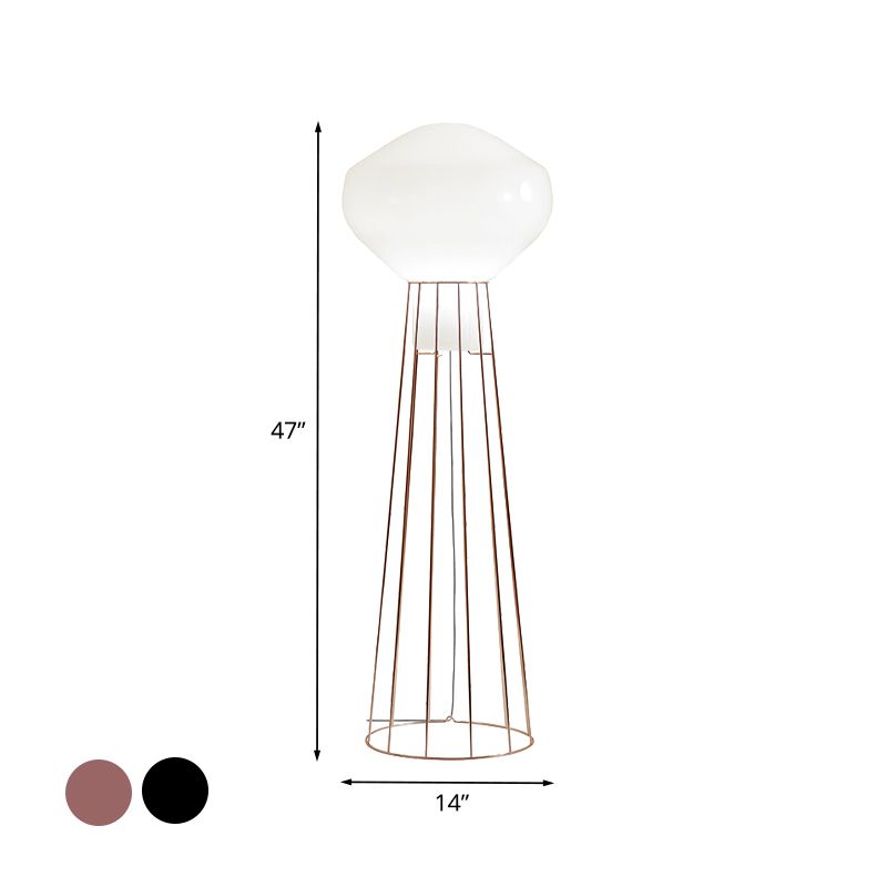 Black/Rose Gold Geometrical Floor Light with Dome Cage Simple 1 Bulb Metal Stand Up Lamp for Living Room