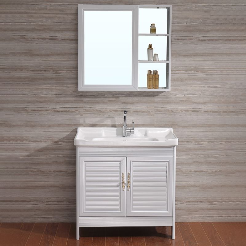 White Freestanding Vanity Rectangular 2 Doors Metal Frame Mirror Single Sink Vanity