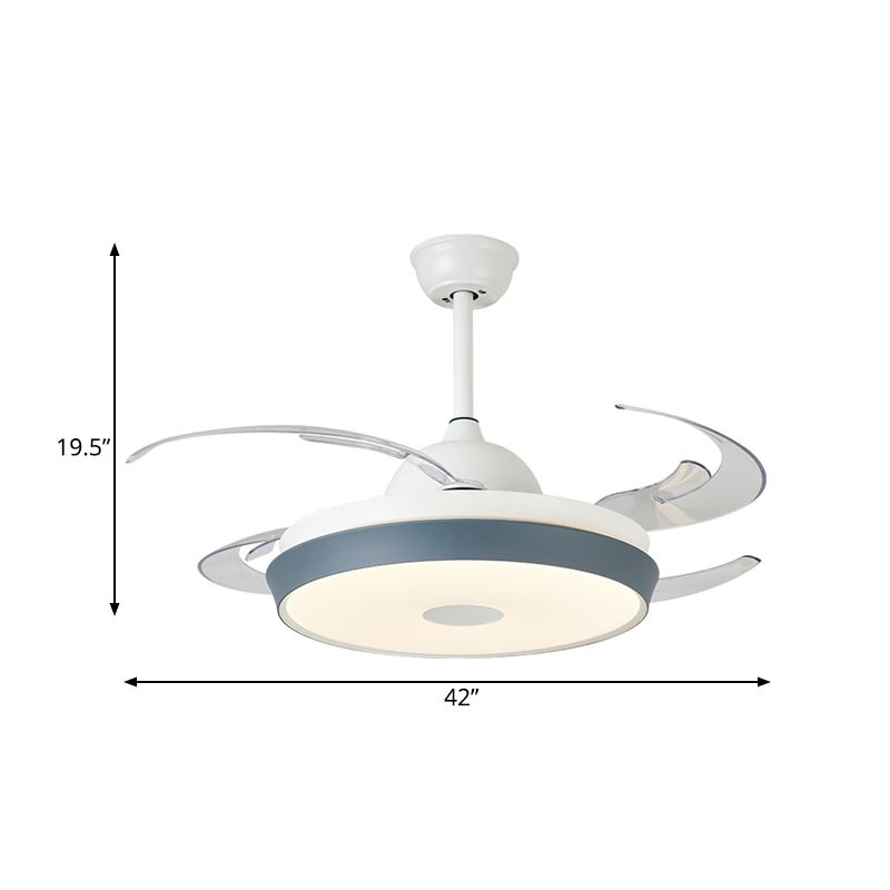 Circular Acrylic Ceiling Fan Lamp Simple LED Living Room Semi Flush Mount Light in Grey with 8 Clear Blades, 42" Wide