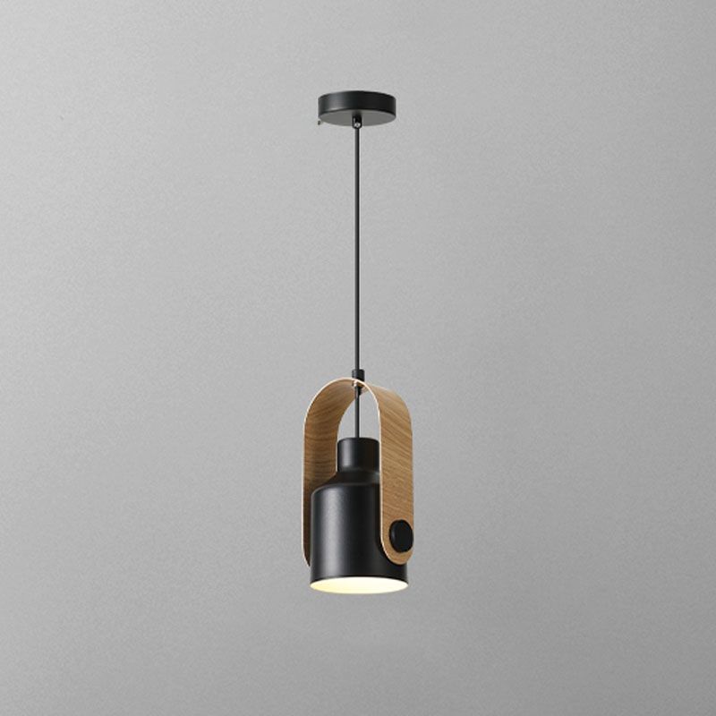 Modern Wooden Top Pendant Light, Minimalist Bell Shade Hanging Lamp for Bedroom