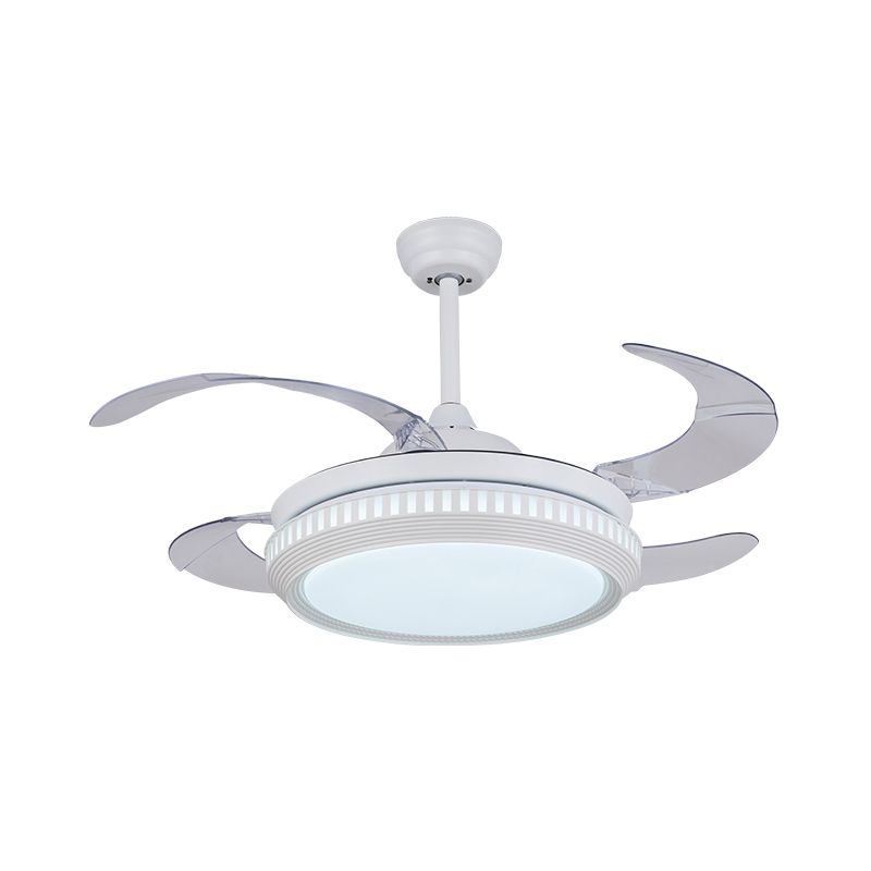 Metal Gold/White Semi Flush Circle LED 42" Wide Contemporary 4 Blades Hanging Fan Lighting, Remote Control/Frequency Conversion and Remote Control