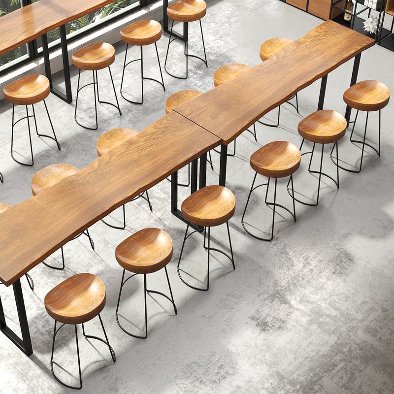 Brown Modern Style Bar Table in Solid Wood and Iron Coffee Shop Bar Table