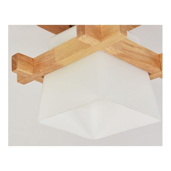 Beige 1 Light Ceiling Lighting Natural Wood Rectangle Semi Flush Mount Lighting for Home Office