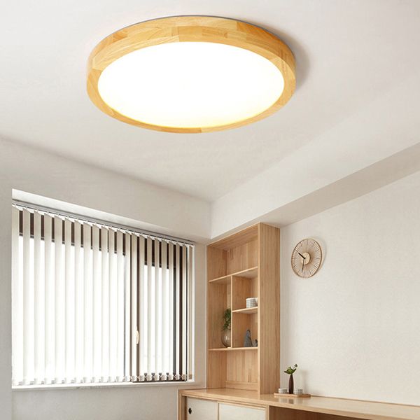 Modern Simplicity LED Ceiling Light Circular Wooden Flush Mount for Living Room