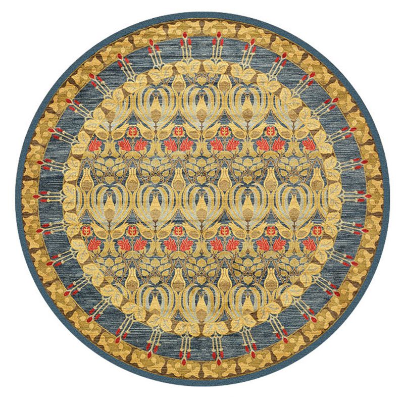 Round Multicolor Traditional Indoor Rug Polyester Floral Rug Non-Slip Backing Indoor Rug for Living Room