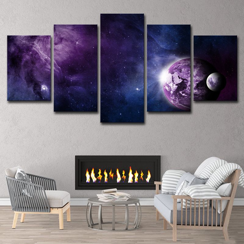 Outer Space Canvas Art Kids Style Vast Milky Way Wall Decoration in Purple-Black